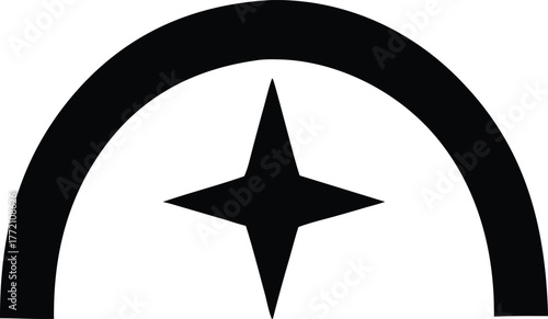 Elegant geometric silhouette vector design of a celestial star beneath a graceful archway symbol