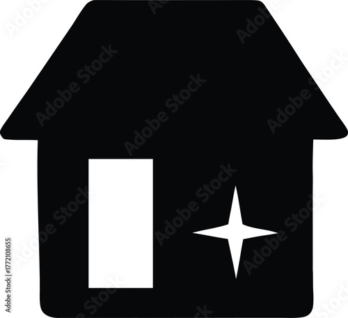 Simple house silhouette with a sparkle effect. Vector icon for home cleaning or renovation business