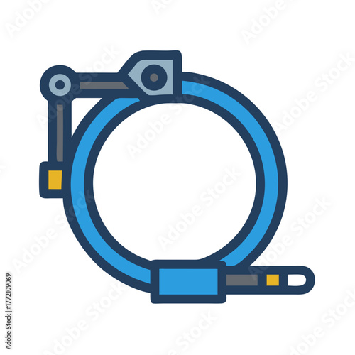 Stylized blue bicycle lock graphic against a dark backdrop