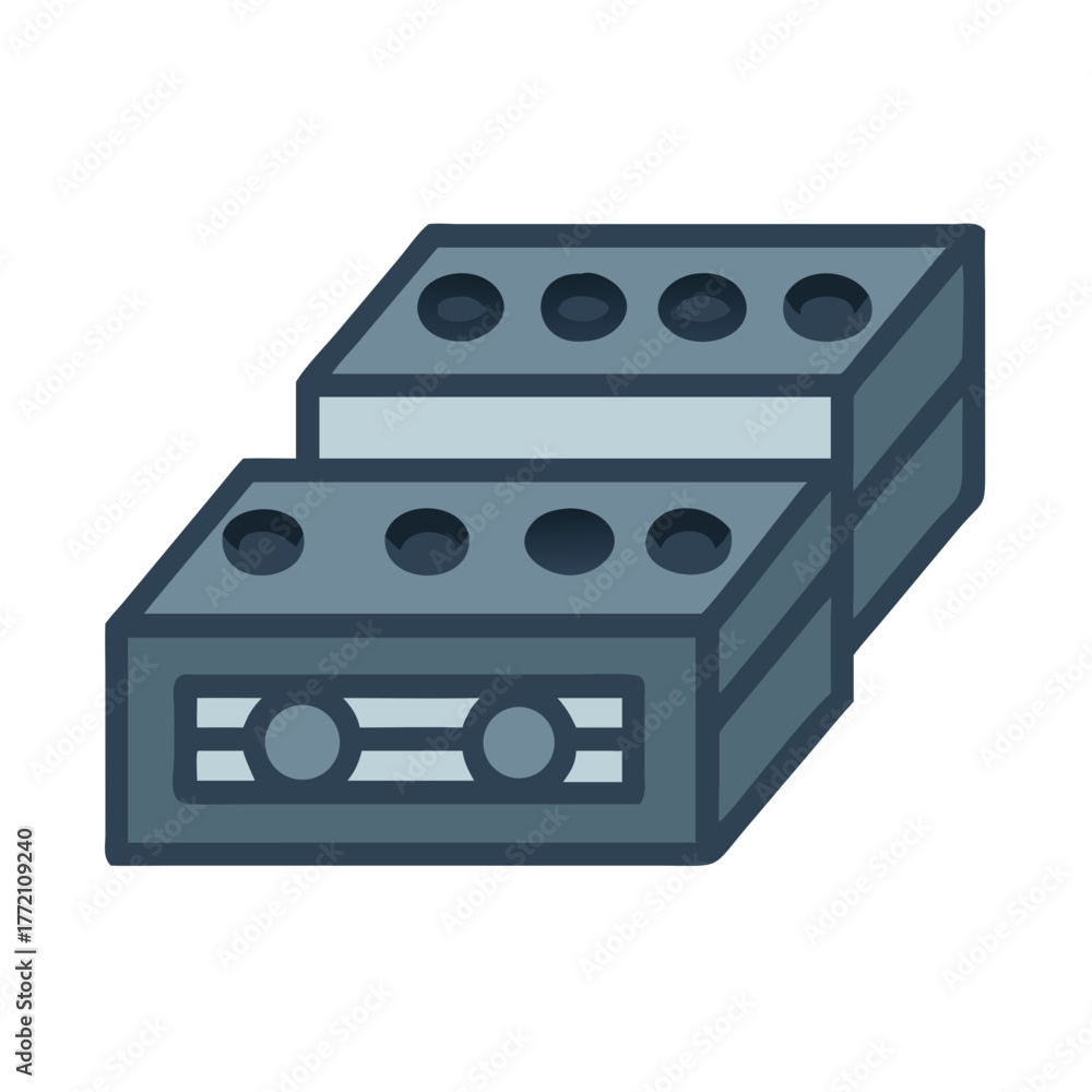 Fototapeta premium Two stacked grey toy bricks on a black background