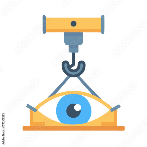 Blue eye lifted by crane, isolated on black background