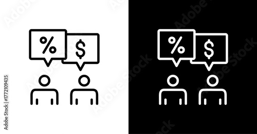 Price Negotiation White Icon Set Design