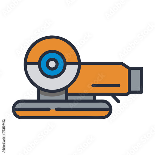 Orange and gray angle grinder tool flat vector icon