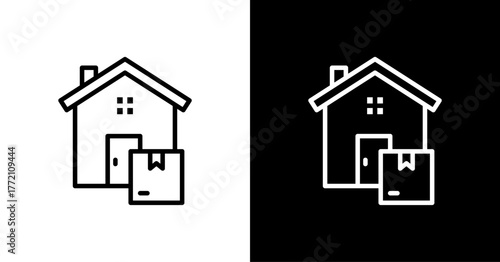 Home Delivery White Icon Set Design