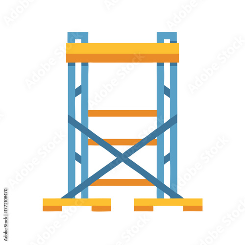 Blue and yellow construction scaffolding on a black background