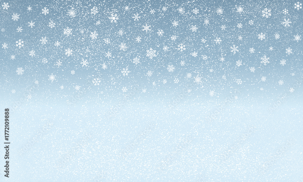 Fototapeta premium Fondo de paisaje nevando con copos de nieve y viento