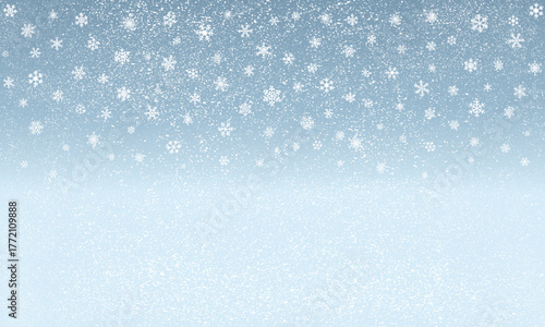 Fondo de paisaje nevando con copos de nieve y viento