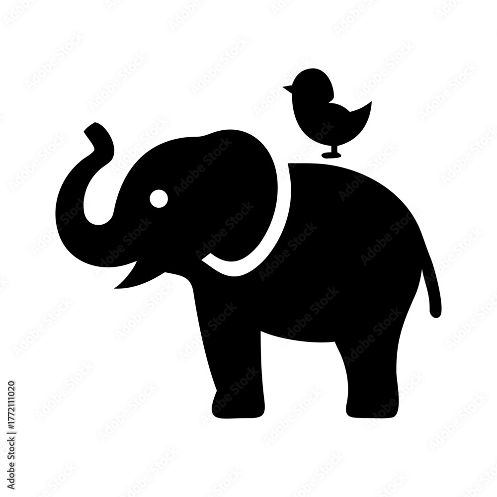 Fototapeta premium Illustration of an elephant with a bird on its back