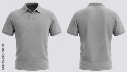 Grey polo shirts mockup front and back used as design template, isolated on white background with clipping path