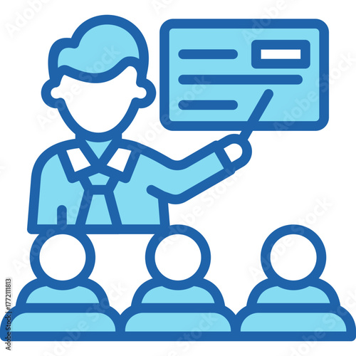Lineal Blue Classroom Icon Featuring Teaching Session