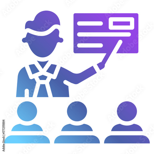 Gradient Glyph Classroom Icon with Teacher and Presentation Board