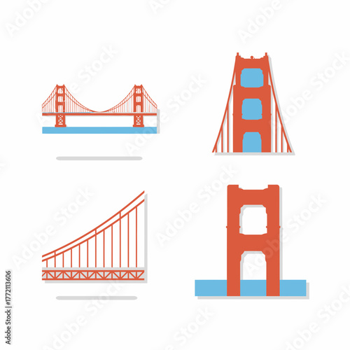 Golden Gate Bridge Vector Icon Set Collection