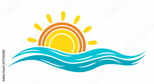 Beautiful sunrise over the ocean waves, a vibrant and calming design perfect for travel, tourism, or relaxation themed projects, bringing warmth and peace