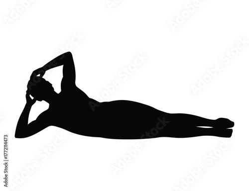 Male Figure Lying Down Relaxing Silhouette Black Vector Illustration.