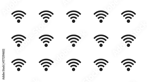 Multiple wifi symbols arranged in a grid pattern on a white background.
