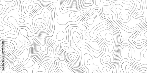 Geography landscape Topo contour map on white background, Topographic contour lines. Seamless pattern with lines Topographic map. Geographic mountain relief diagram line wave carve pattern.	