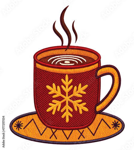 Cozy winter warmth with this cup of hot cocoa, snowflake design offers a festive touch, perfect for holiday greetings and seasonal promotions
