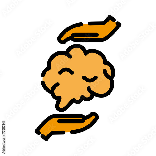 Mental health filled line color icon. Brain illustration.