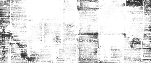 Vector white and black newspaper paper grunge vintage old aged texture with fragments of newspaper text Transparent background.