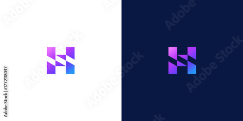 initial H icon monoline logo design vector	