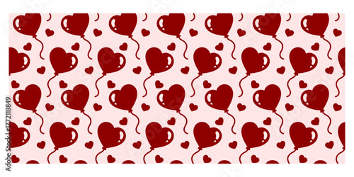 Heart Balloon Flat Colored Seamless Pattern for Valentine and Celebration Concept