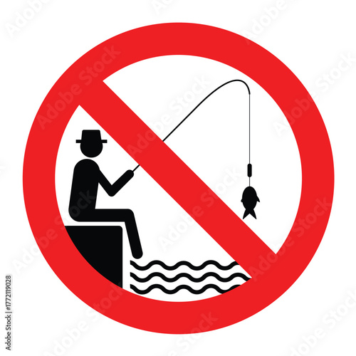No Fishing Sign Icon Representing Prohibition and Restriction Rule