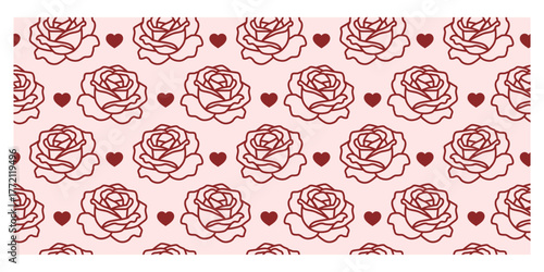 Rose Flower Flat Colored Seamless Pattern for Valentine and Floral Design Concept