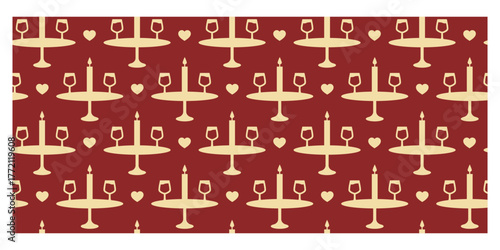 Romantic Dinner Table Flat Colored Seamless Pattern for Valentine and Date Concept