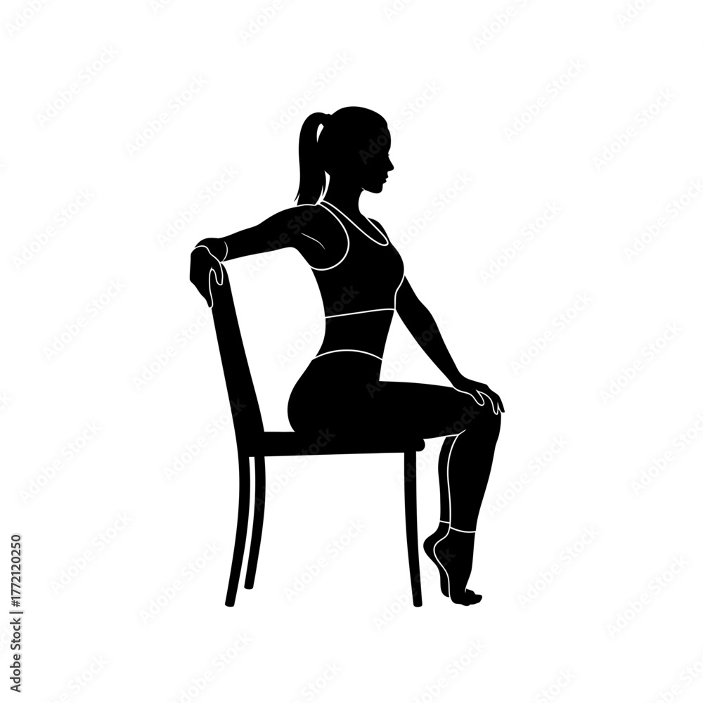 Fototapeta premium Casual Silhouette of a Woman Sitting on a Chair in Workout Clothes Relaxing Break