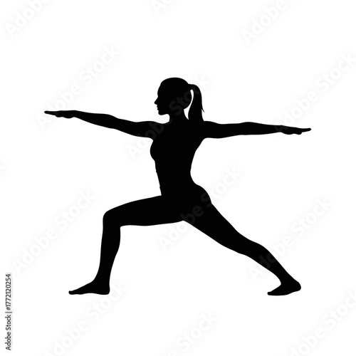Vigorous Woman Yoga Warrior Pose Silhouette White Background Fitness Wellbeing Lifestyle
