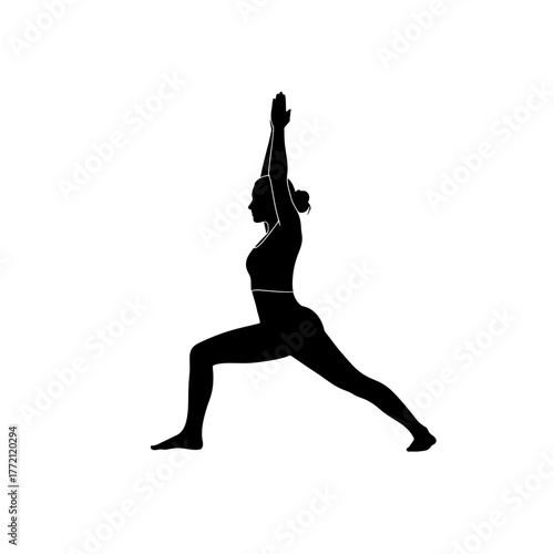 Strong Woman Silhouette Practicing Warrior Pose Yoga Exercise Fitness Wellness Lifestyle