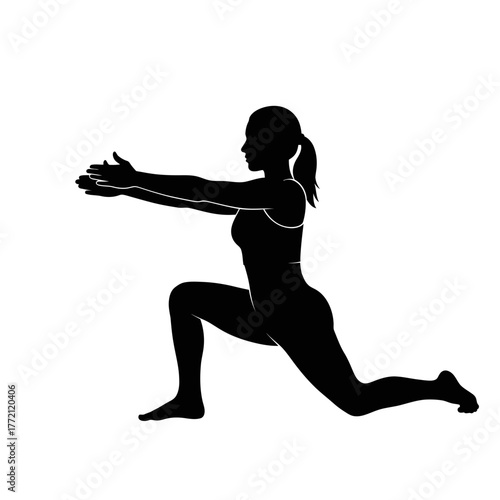 Active Silhouette of a Woman Performing a Lunge Exercise for Fitness Workout Training