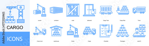 cargo icon collection set. Containing courier, container, crate, delivered, Cargo Train icon.