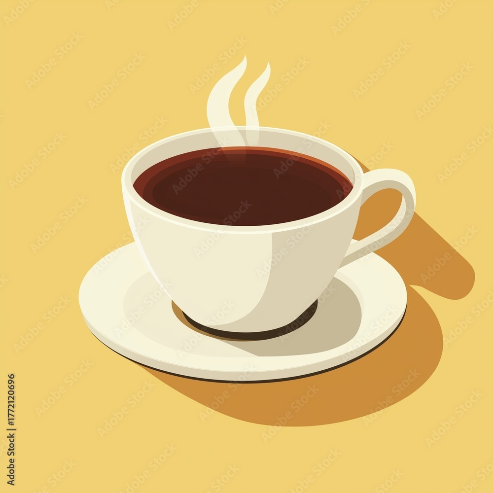 Obraz premium Flat vector illustration of a hot coffee cup icon with steam rising, designed in minimalist style. Simple geometric shapes and clean lines on a white background