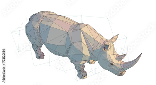 Dynamic low poly rhino graphic symbolizing strength and modern design, perfect for tech and business concepts