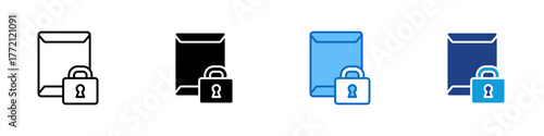 Secure File Multiple Style Icon Design Vector - Envelope with padlock, symbolizing encrypted files, private communication, and protected document access