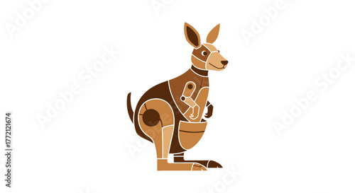 Charming abstract kangaroo illustration with warm earth tones perfect for Australian themes and kids' designs