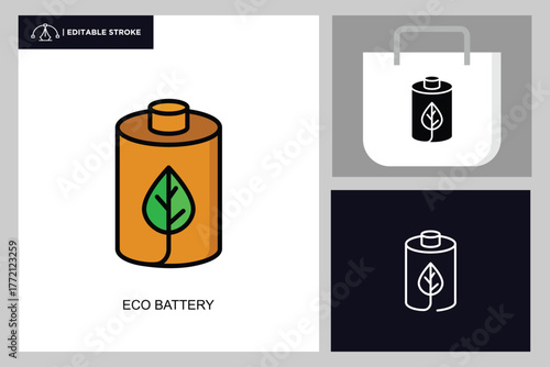 Eco Battery Lineal color icon design concept