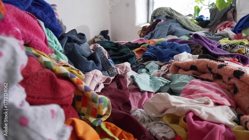 Old secondhand clothing. Textile and clothing industry waste