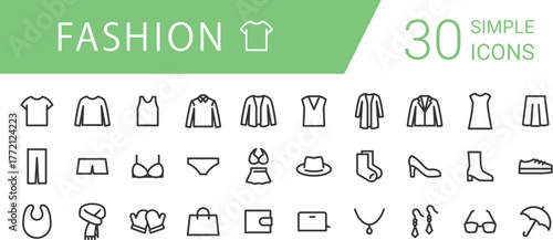 ファッション用品カテゴリーのシンプルなアイコンセット