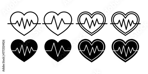 Beating Heart Line Black Icon Bundle for Love and Health Theme
