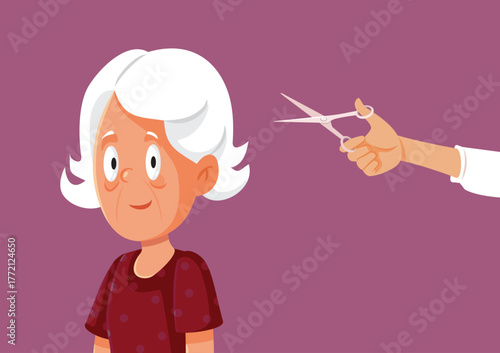 Senior Woman Getting a Haircut Vector Cartoon illustration. Elderly granny getting a trim to look more modern and stylish 