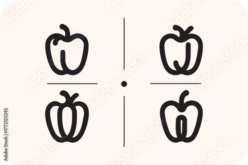 Four stylized bell pepper icons in a grid on a light background