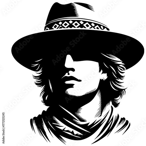 Handsome cowboy portrait silhouette