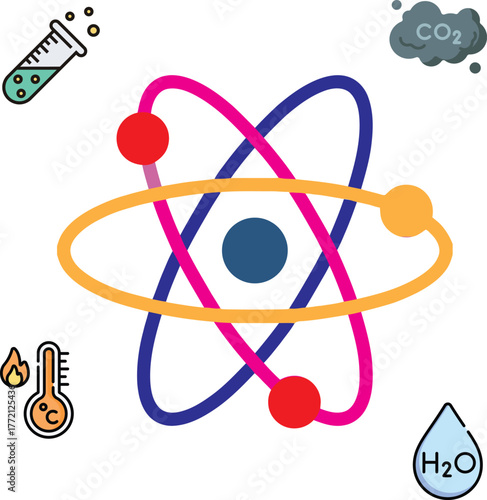 Chemical Science and Environmental Issues Icon, Atom and Science Concepts Icon Set