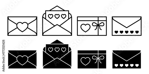 Love Letter Envelope Black Icon Bundle for Valentine Design
