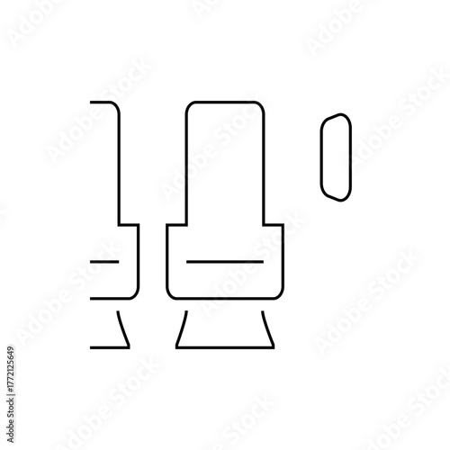 Two outlined chair icons with rectangular seats and a small rounded rectangle on the right side present 100