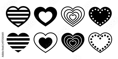 Heart Shape Black Icon Bundle for Love and Valentine Design