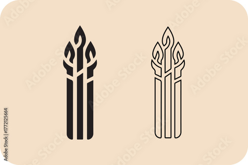 Stylized line art and silhouette of asparagus stalks on beige background