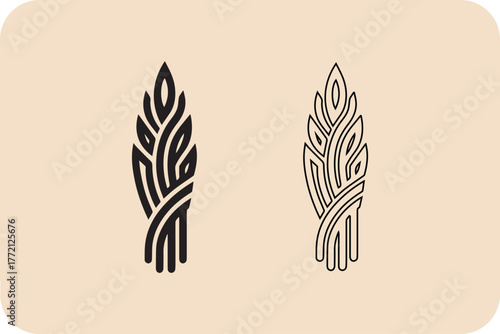 Stylized wheat stalks in black and white line art